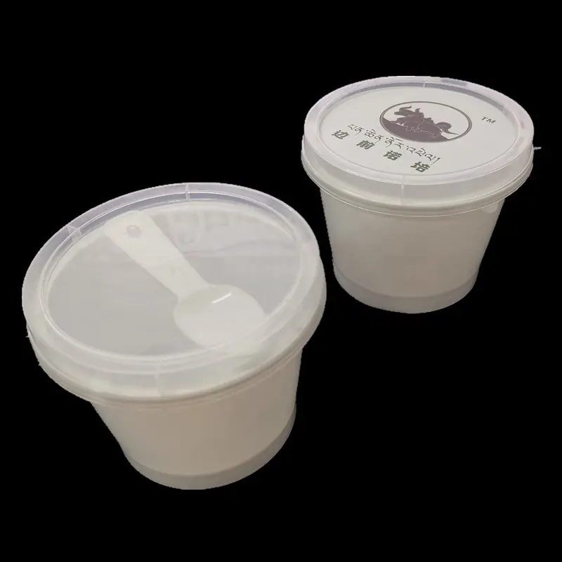 Taza de plástico desechable IML PP personalizada, con tapa y cuchara para helado, pudín de yogur, 7oz, 200ml