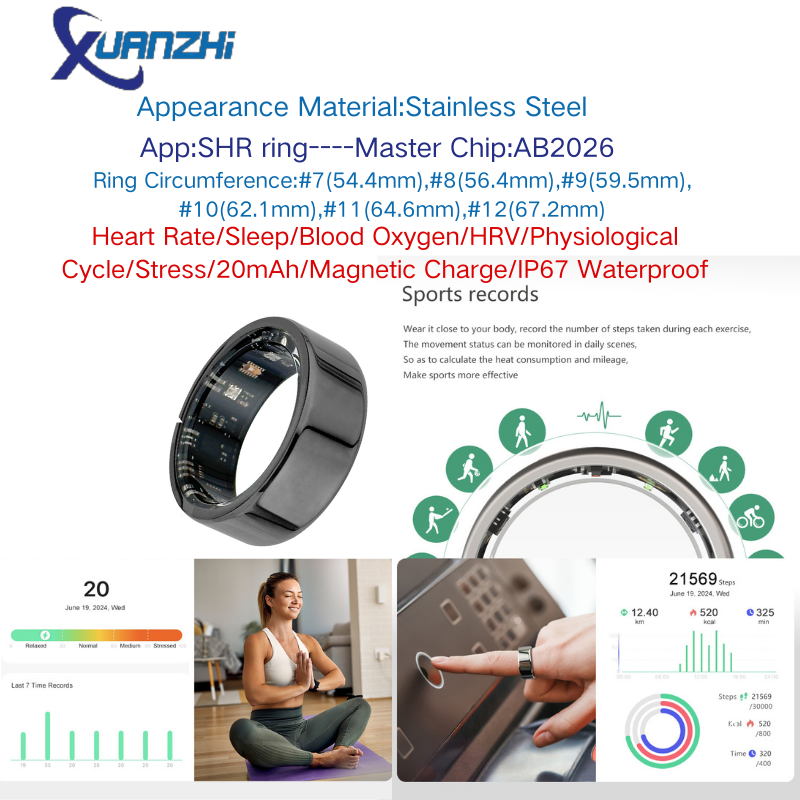 Anillo inteligente negro Xuanzhi-S2-health-sleep-fitness
