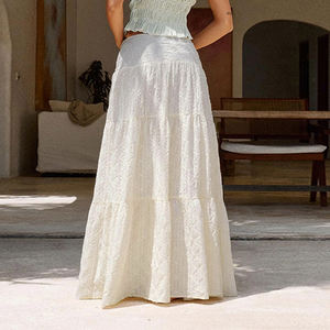 Falda Maxi Larga con Abertura Lateral para Mujer, Estilo Vacacional, Cintura Natural, Tela Texturizada Teñida Lisa, Falda Larga Sexy y Fluida para Resort - Product Image 4