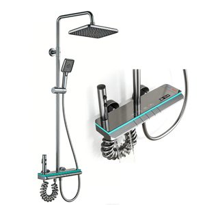 Système de <span class=keywords><strong>douche</strong></span> mural gris à affichage numérique, dernières nouveautés, touches piano, 4 fonctions, robinet de baignoire chromé poli - Product Image 2