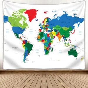 Custom Household High Digital Printing World Map Topography Kids Wall Hanging Tapestry