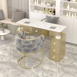 Light Luxury Marble Nail Shop Stool <b>Sofa</b> Chair Single Double Three-Person Vacuum Cleaner Table Modern Design Metal Wood <b>Material</b> - Product Image 3