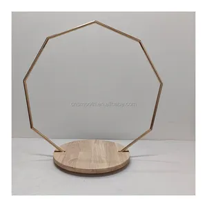 newest design square shape metal hoop with wooden base wedding table center piece decoration metal flower display stand