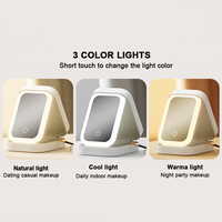 Portable 2 in 1 Mini Cosmetic Travel Organizer Case and Makeup Mirror 3 Color Modes Led Light Vanity Desk Mirrors for Women Gift