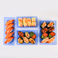 Conteneur à sushi rectangulaire jetable en plastique bleu, emballage à emporter pour sushi japonais avec couvercles transparents, vente chaude