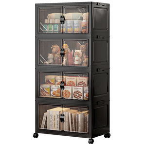 Armario de Almacenamiento Plegable de Plástico, Sin Instalación, Organizador de 3 Niveles con Puertas y Ruedas, Estantería para Juguetes y Libros, Venta al Por Mayor - Product Image 2