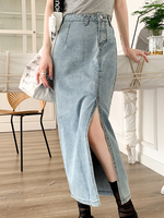 Mode longue fente irrégulière sexy sac simple hanche jupe en jean