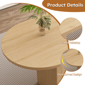 Table à manger ovale pour 6 personnes, 62,9 pouces, style moderne, hôtel, écologique, durable, base en bois à lattes, piédestal, finition naturelle - Product Image 6