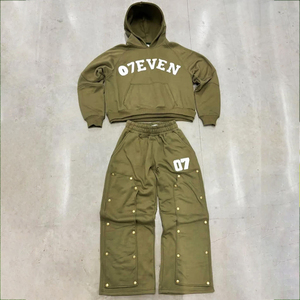DCY geniş bacak Sweatpants ve Hoodie seti, erkek pamuk eşofman, asit yıkama eşofman erkekler - Product Image 2