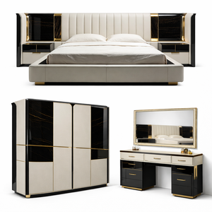 MOONTOP Adjustable Convertible Headboard Luxury Style Chenille <b>Frame</b> <b>Bed</b> Furniture Set Modern Double Back Design King Size <b>Bed</b> - Product Image 3