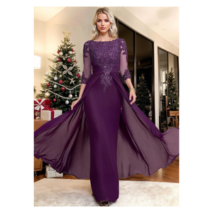 Abiti da Sera in Chiffon per la <span class=keywords><strong>Madre</strong></span> della Sposa e dello Sposo con Maniche a 3/4 e Applicazioni di Paillettes Abiti Formali per Matrimoni - Product Image 5