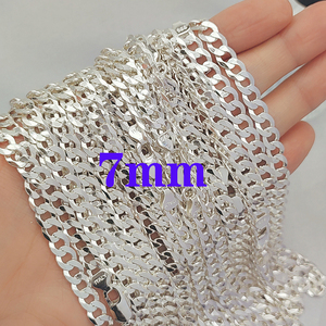 Collar de moda para <span class=keywords><strong>hombre</strong></span>, cadena de eslabones cubanos planos de 7MM, joyas de plata de ley 925, cadenas originales 925 para <span class=keywords><strong>hombre</strong></span> - Product Image 5