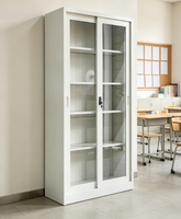 Meuble de rangement en acier pour bureau et garage, armoire de classement, bibliothèque de bureau avec 2 portes coulissantes en verre – Vente directe usine