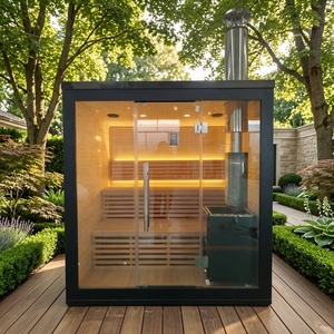 Grande cabine de sauna extérieure en bois avec poêle à bois pour jardin, cour arrière ou spa à domicile - Product Image 1