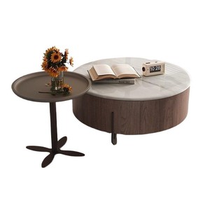 <span class=keywords><strong>Tavolino</strong></span> da Caffè in Ardesia con Mobile <span class=keywords><strong>TV</strong></span> Combinato, Design Rotondo, Lusso Leggero e Raffinato per Soggiorno, con Mobile Laterale - Product Image 6