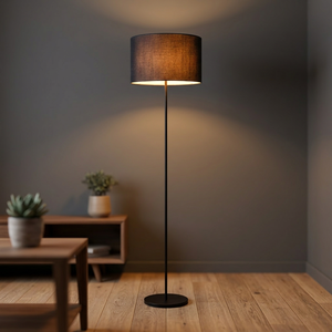 Lámpara de Pie Moderna E27 LED con Poste de Hierro y Pantalla de Tela Negra, Altura Ajustable, Iluminación Decorativa para Dormitorio y Sala de Estar - Product Image 6