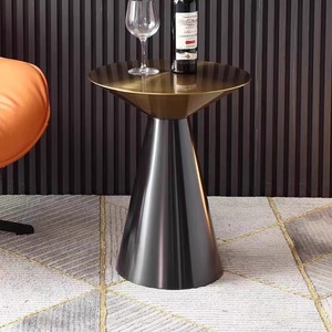 Luz de lujo de acero inoxidable oro base cónica redonda piedra sinterizada mesa de centro sala de estar muebles de hotel mesa auxiliar - Product Image 3