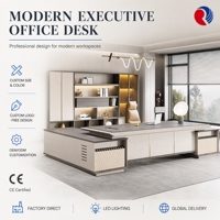 Bureau de direction en forme de L avec panneaux en treillis doré, plateau gris anthracite, table de bureau moderne de luxe pour PDG