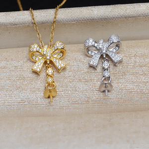 Colgante de Plata S925 Hecho a Mano con Forma de Lazo, Accesorio de Joyería Femenina con Base Vacía para 9-13 Perlas, JG5235, Accesorios para Pendientes de 8mm - Product Image 1