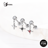 Piercing de mode pour enfant en titane ASTM F136, labret pendante à filetage interne avec pendentifs croix étoile CZ pour cartilage d'oreille et hélix