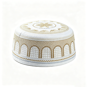 Gorro Islámico Kufi Bordado para Hombre, Gorro de Oración Musulmán de Algodón Premium, Gorro Transpirable con Patrón Geométrico para Ramadán y Eid - Product Image 2