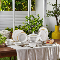 Service de table rond moderne en porcelaine fine (60 pièces) avec bordure dorée pour 12 personnes – Idéal pour les cadeaux d'affaires