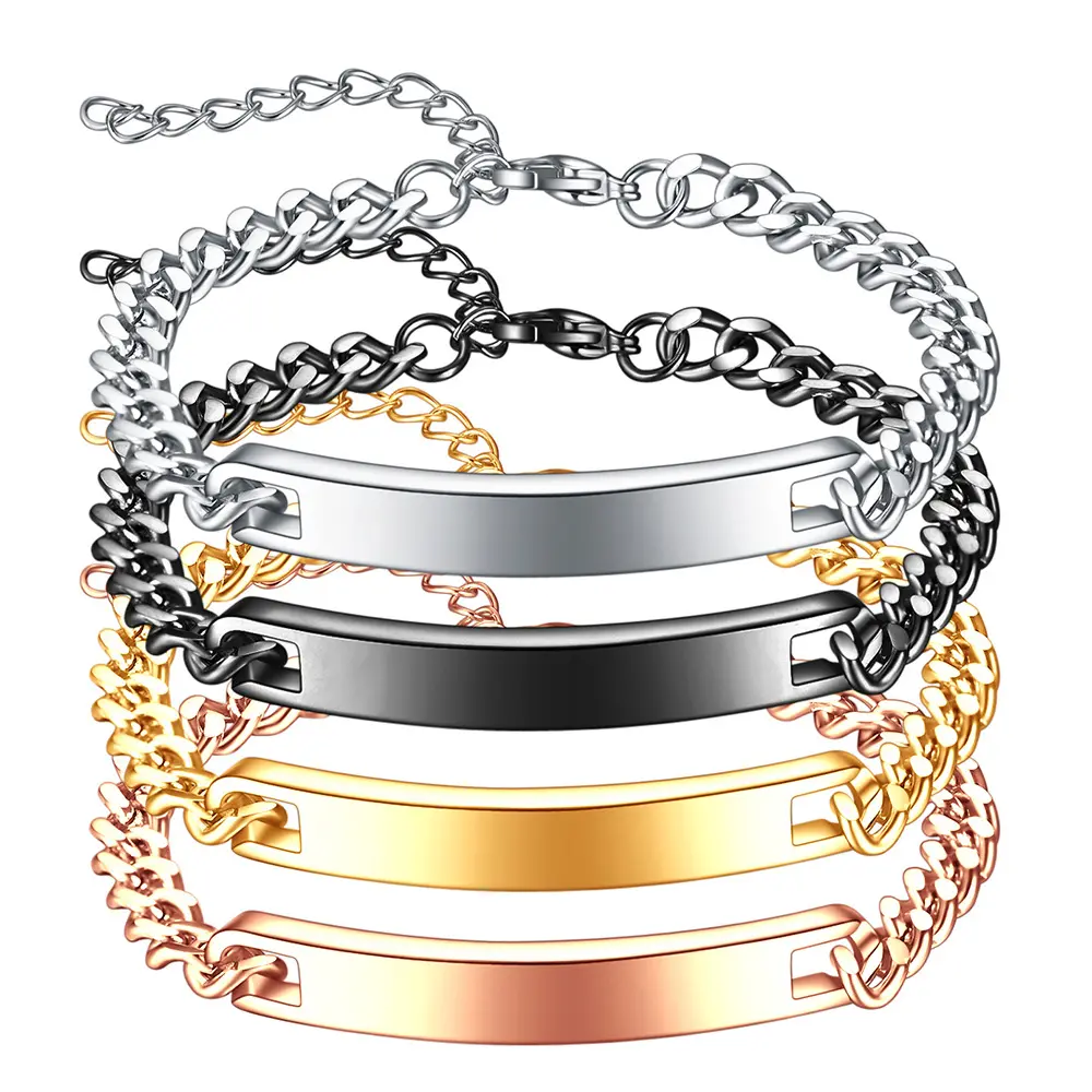 MECYLIFE MenのGold Bracelet Design Stainless Steel Chain Blank Engravable Bracelet