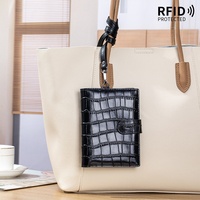 Kedatangan Baru Dompet Kulit Sapi Asli Multifungsi untuk Leher, Tempat Paspor, Tempat Tiket Perjalanan, Dompet Motif Buaya yang Modis