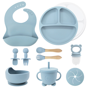 Juego de Alimentación de Silicona para Bebés al por Mayor con Baberos Estampados de Animales y Cubiertos, 11 Piezas, Seguro para Bebés de 6 Meses en Adelante - Product Image 4