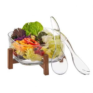 Juego de Tazones Grandes Transparentes de Acrílico para Mezclar y Servir Ensaladas con Tenedores y Cucharas - Product Image 3