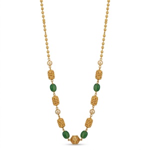 925 Silver Antique Green Stone and Pearl Mala Necklace Traditional Ethnic Long <b>Chain</b> Jewelry for Women Wear - Product Image 1