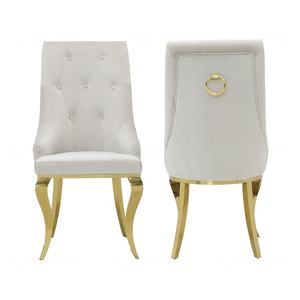 Sillas de Comedor Tapizadas en Terciopelo <span class=keywords><strong>Blanco</strong></span>, Modernas y Lujosas, con Patas Doradas, Silla de Comedor de Lujo con Tirador de Estilo Real - Product Image 5