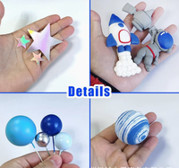 Décoration de gâteau Astronaute Spatial avec Étoiles, Fusée et Statues de Planètes pour Fête d'Anniversaire d'Enfants