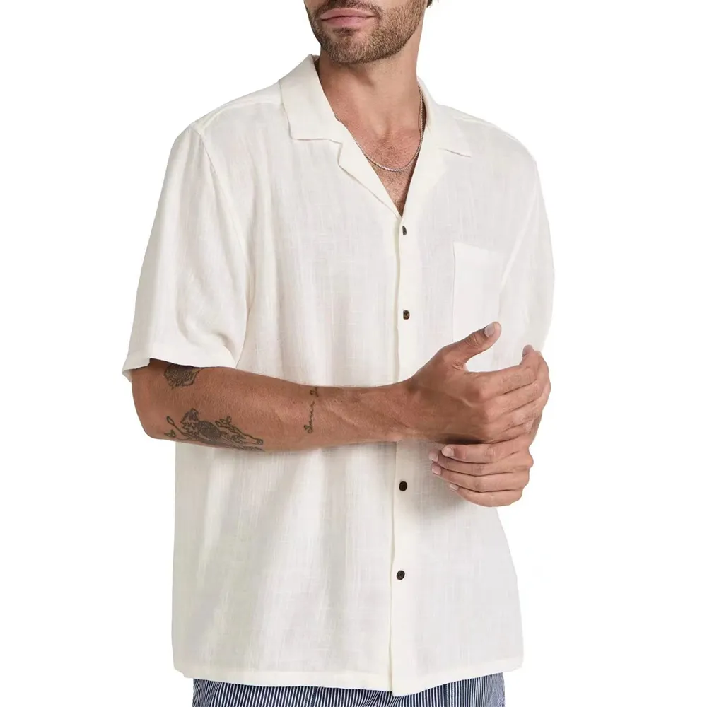 شينسيا ODM قميص تي شيرت رجالي كاجوال من القماش الكتاني بلوزة مخصصة عالية الجودة بأكمام قصيرة ملابس رسمية للرجال قميص من القطن والكتان