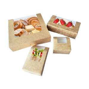 Cajas de pastelería para pasteles autoemergentes de grado alimenticio con ventana Cajas de postres de dulces Kraft marrones Cajas de panadería emergentes con impresión de logotipo personalizado - Product Image 1