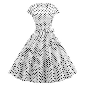 Drop Ship <span class=keywords><strong>Rouge</strong></span> Rose Polka Dot Vintage Summer Dresses <span class=keywords><strong>Femme</strong></span> 2023 New Short Sleeve Midi Party Sundress <span class=keywords><strong>A</strong></span>-Line Vestidos Femininos - Product Image 3
