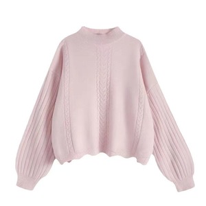 Pull en cachemire à manches longues décontracté pour femmes personnalisé ourlet irrégulier torsadé Jacquard Design polyvalent court pour l'automne - Product Image 1