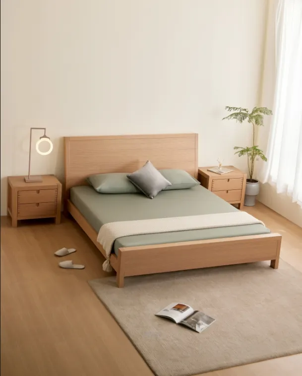 Huahe Móveis de madeira moderna estilo simples personalizado de fábrica OEM Duplo Queen Size Quadrado de madeira moderna para casa cabeceira de madeira cama de luxo