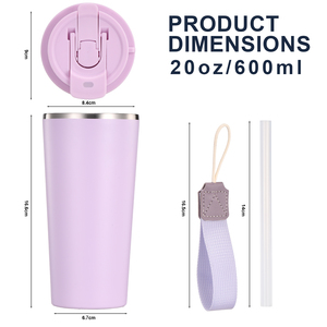 Vaso Térmico de Viaje de 600 ml (20 oz) con Aislamiento al Vacío, Tapa Antiderrames con Popote y Tapa para Beber, con Asa de Cuerda para Coche - Product Image 2