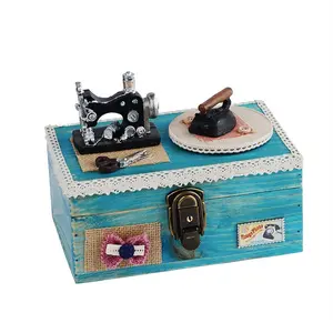 Máquina De Costura De Resina Pastoral Criativa Vintage Caixa De Música De Madeira Para Presente