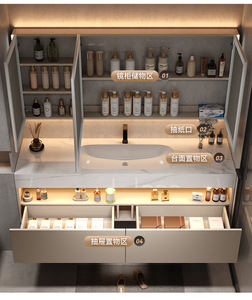 Mobile <span class=keywords><strong>Bagno</strong></span> Moderno JINGSHUN Eco-Friendly Certificato CE Salvaspazio in Legno con Lavabo Integrato - Product Image 3