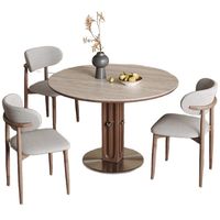 Table à manger ronde en bois massif avec plateau en pierre, style moderne et minimaliste, recommandée par les designers Bauhaus, idéale pour les petits appartements et salons.