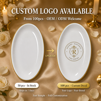 Plat de service ovale de luxe en porcelaine fine avec bord doré, 12, 14 et 16 pouces, pour mariage, hôtel, banquet, fête