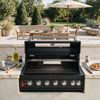 Barbecue encastrable haut de gamme en acier noir, cuisinière à gaz pour cuisine extérieure avec 6 brûleurs pour une chaleur précise, idéal pour patio, jardin et cour.
