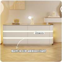 Meuble de rangement pour la maison, coiffeuse avec miroir LED et chaise, plateau en verre réglable de 120 cm à 200 cm - Blanc