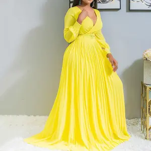 Trending <span class=keywords><strong>Top</strong></span> Designs all'ingrosso scollo a V manica lunga abbigliamento donna Boutique Plus Size Maxi Dress - Product Image 1