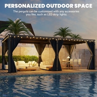 Pergola de luxe moderne en aluminium pour balcon et jardin avec toit à persiennes électrique rétractable et étanche Cadre enduit de poudre de LED