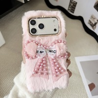 Nouvelle coque de téléphone antichoc en peluche avec perles et papillons, motif dessin animé mignon, pour iPhone 17 18 Pro Max 15 14 13