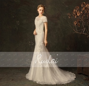 Ruolai ZW00011 Real Picture Short Sleeve O-neck Mermaid <strong>Boho</strong> <strong>Wedding</strong> <strong>Dress</strong> Backless Lace Appliques <strong>Wedding</strong> <strong>Dress</strong> - Product Image 2