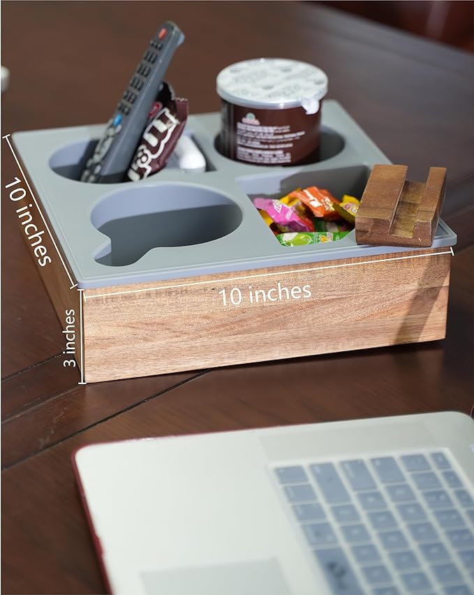 Soft Silicone Acacia Wooden Sofa Cup Holder Tray by Searun Wooden Crafts Co., Ltd. | Model SRQ-024D